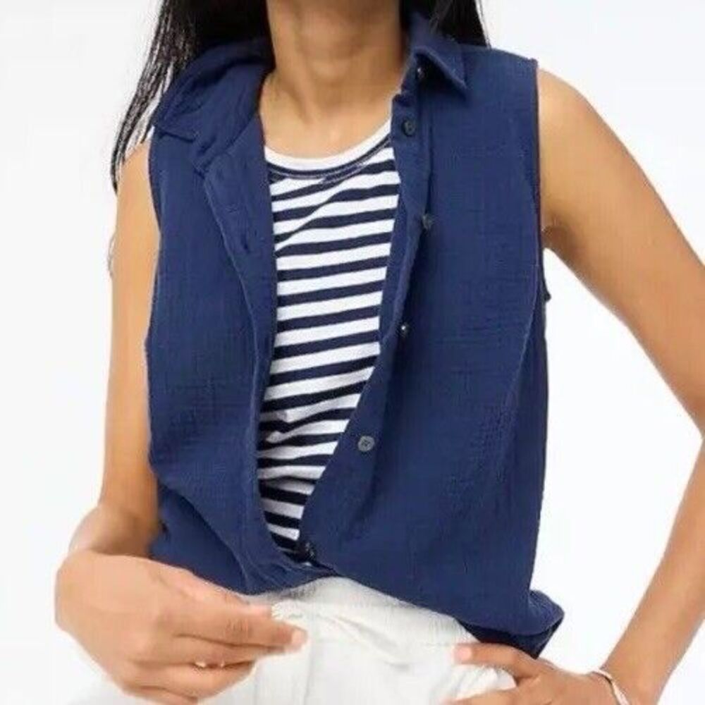 J. CREW‎ Sleeveless Gauze Button-up Blue Breezy Shirt Women's SMALL NWT